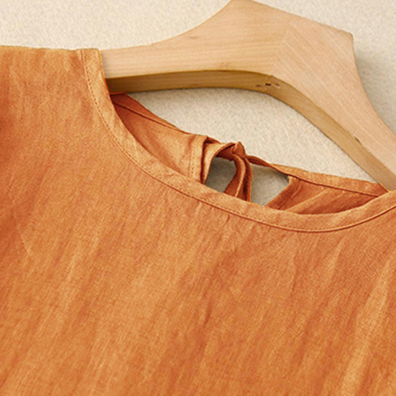 Buddha Stones Casual Short Sleeve Bowknot Tie Straps Women's Midi Dress With Pockets - image 1