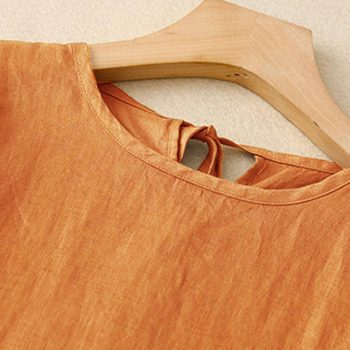 Buddha Stones Casual Short Sleeve Bowknot Tie Straps Women's Midi Dress With Pockets - image 1