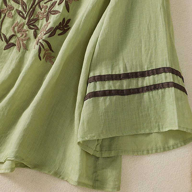 Buddha Stones Retro Embroidery Floral Three Quarter Sleeve Women's Cotton T-Shirt - image 21