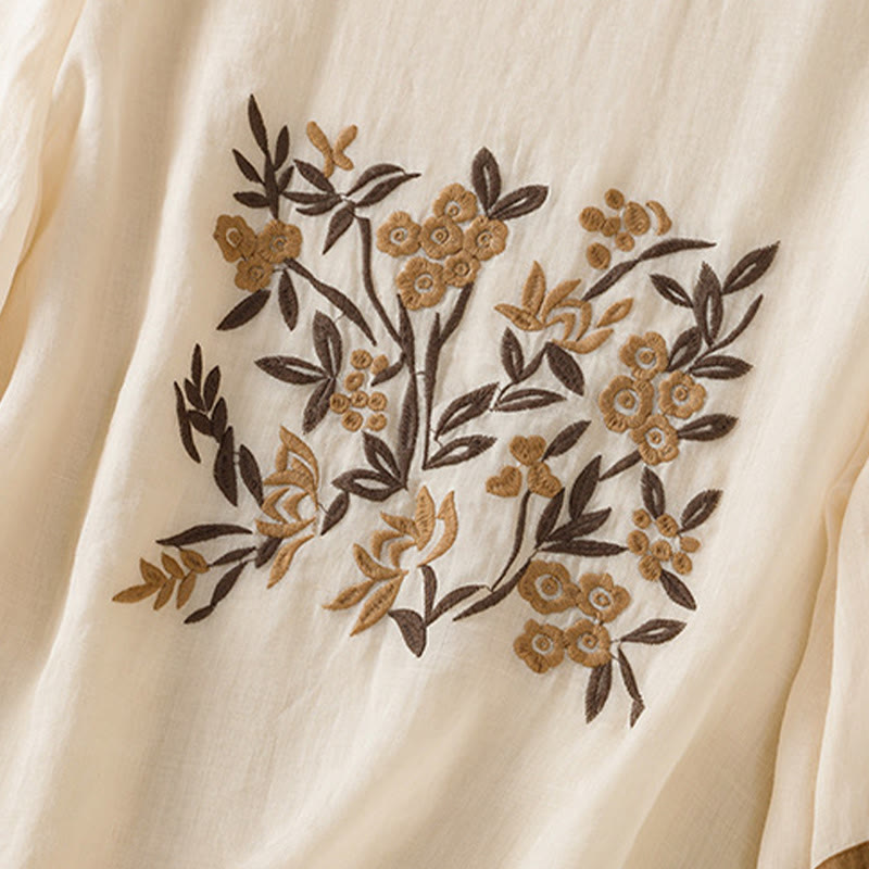 Buddha Stones Retro Embroidery Floral Three Quarter Sleeve Women's Cotton T-Shirt - image 5