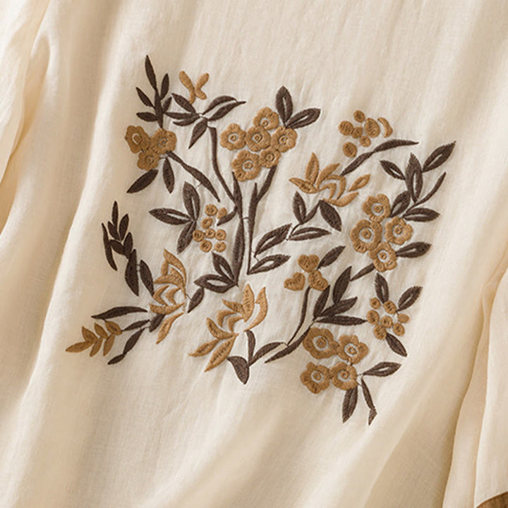 Buddha Stones Retro Embroidery Floral Three Quarter Sleeve Women's Cotton T-Shirt - image 5