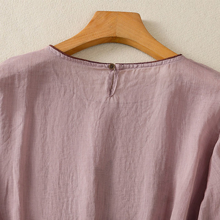 Buddha Stones Retro Embroidery Floral Three Quarter Sleeve Women's Cotton T-Shirt - image 27