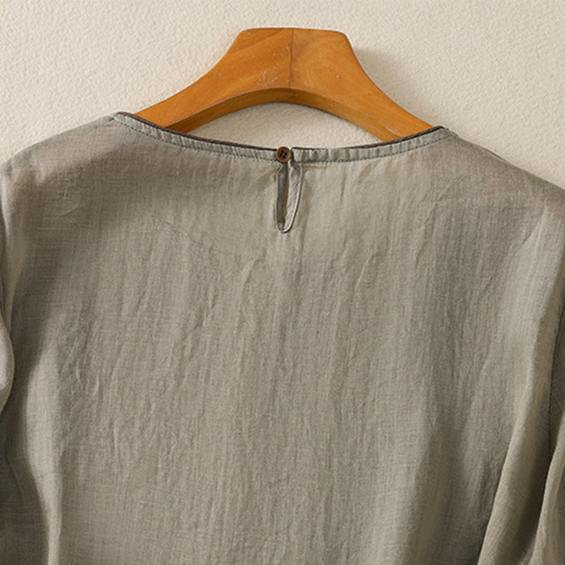 Buddha Stones Retro Embroidery Floral Three Quarter Sleeve Women's Cotton T-Shirt - image 11