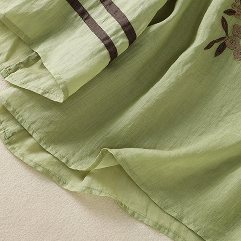 Buddha Stones Retro Embroidery Floral Three Quarter Sleeve Women's Cotton T-Shirt - image 22