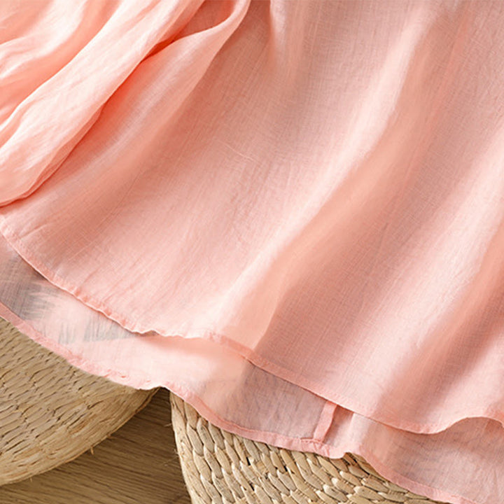 Buddha Stones Embroidery Button Three Quarter Sleeve Notched Neck Women's Cotton Shirt - image 13