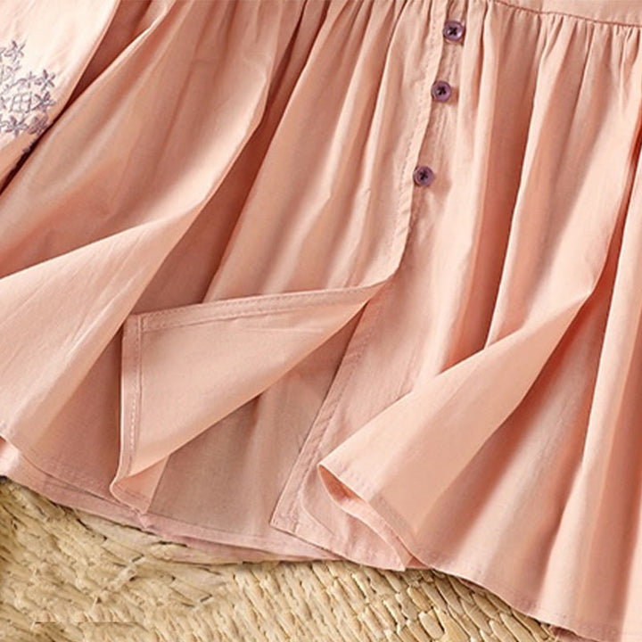 Buddha Stones Embroidery Pleated Buttons Long Lantern Sleeve Women's Cotton Shirt - image 18