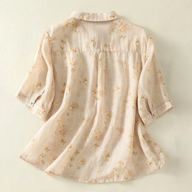 Buddha Stones Printing Frog-Buttons Lapel Half Sleeve Women's Cotton Shirt - image 9