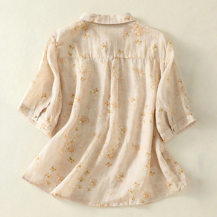 Buddha Stones Printing Frog-Buttons Lapel Half Sleeve Women's Cotton Shirt - image 9