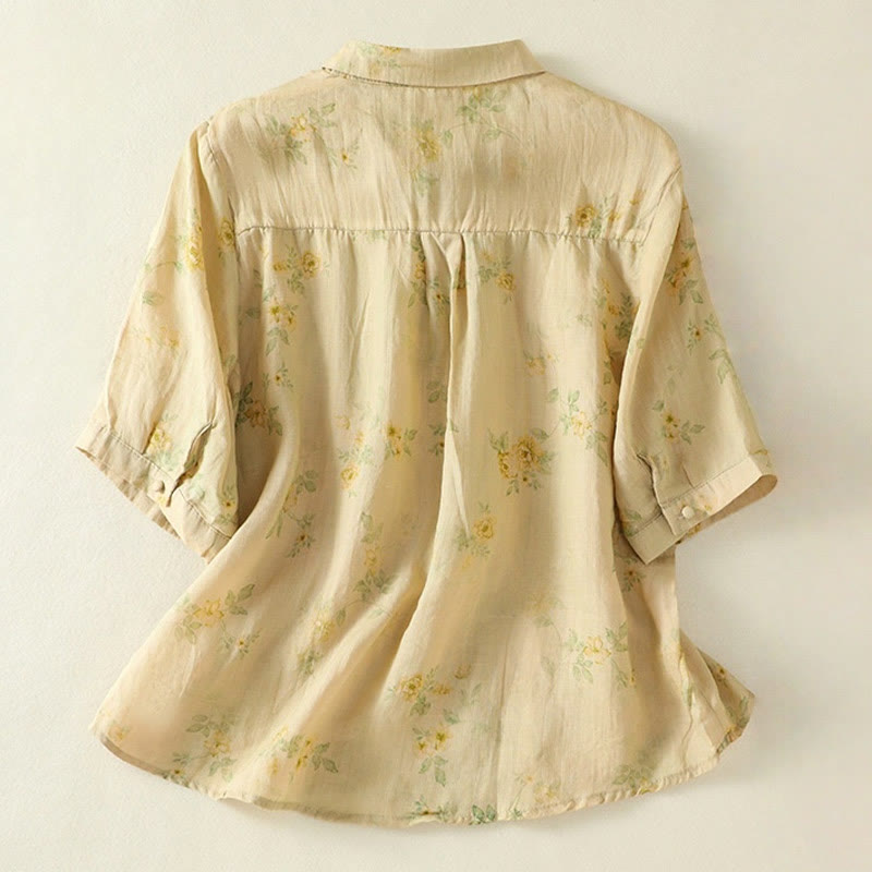 Buddha Stones Printing Frog-Buttons Lapel Half Sleeve Women's Cotton Shirt - image 17