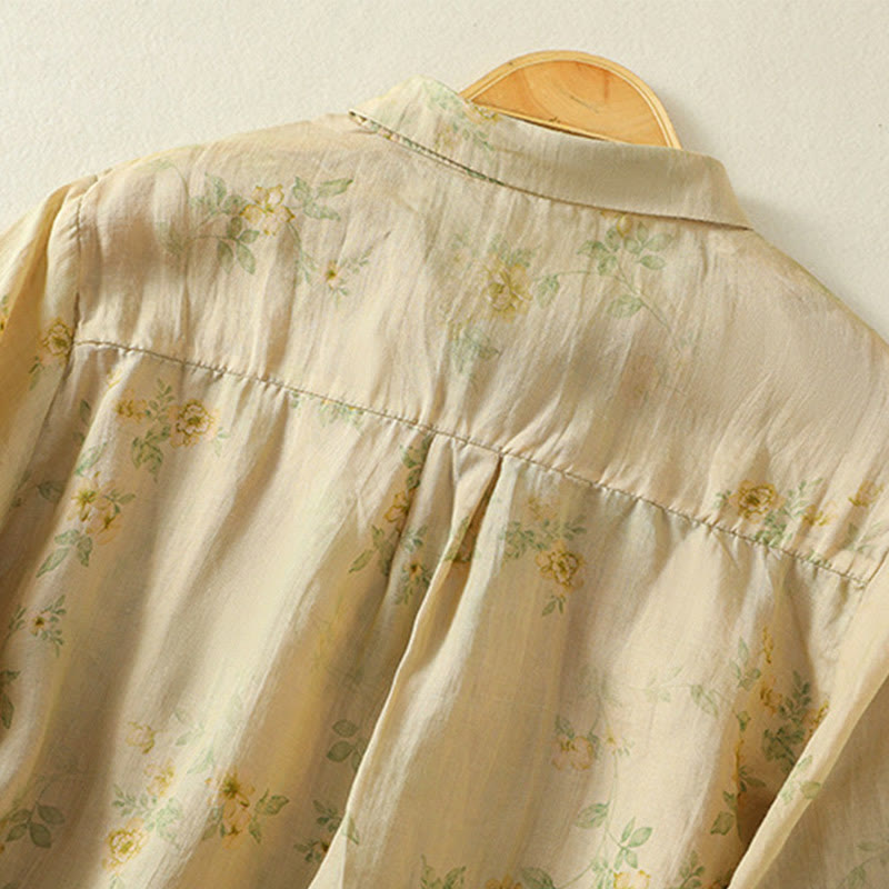 Buddha Stones Printing Frog-Buttons Lapel Half Sleeve Women's Cotton Shirt - image 19