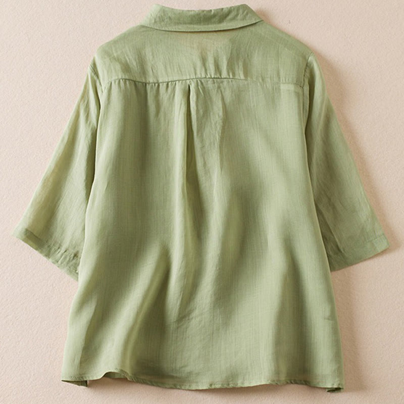 Buddha Stones Retro Plain Fake Two Pieces Button Half Sleeve Design Women's Cotton Linen Shirt - image 19