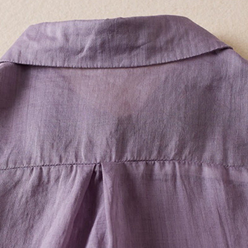 Buddha Stones Retro Plain Fake Two Pieces Button Half Sleeve Design Women's Cotton Linen Shirt - image 4