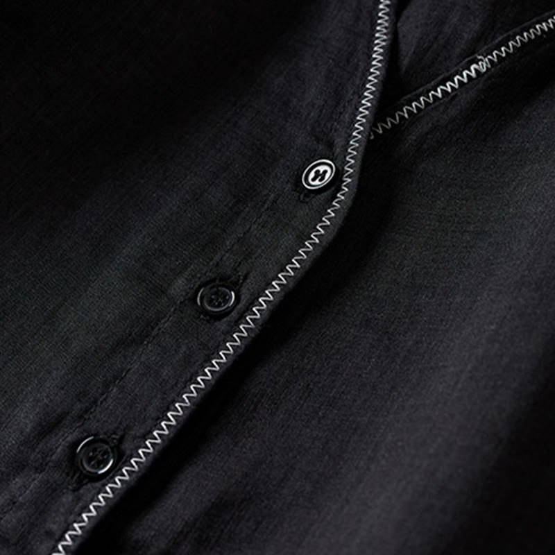 Buddha Stones Retro Plain Fake Two Pieces Button Half Sleeve Design Women's Cotton Linen Shirt - image 31