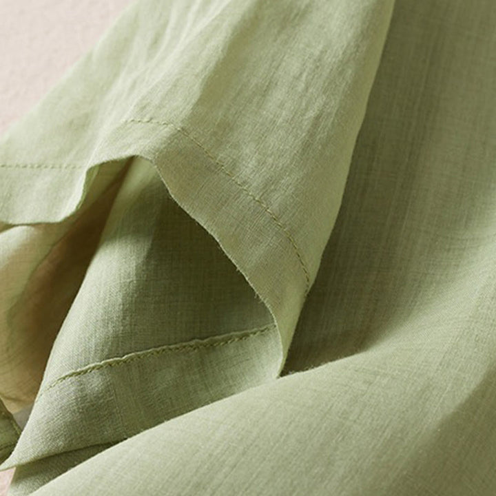 Buddha Stones Retro Plain Fake Two Pieces Button Half Sleeve Design Women's Cotton Linen Shirt - image 25