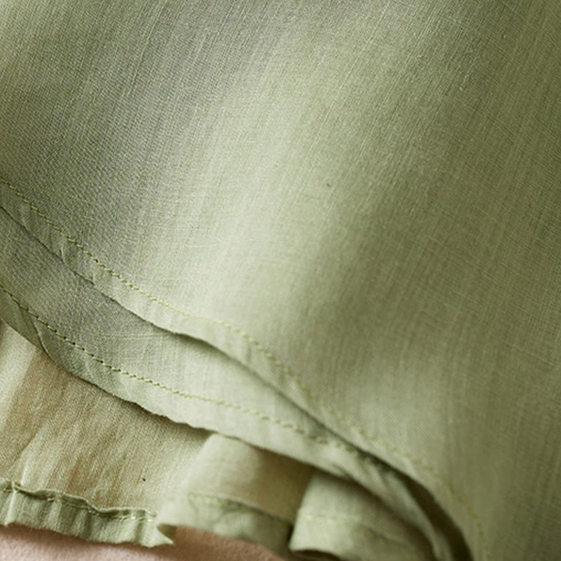 Buddha Stones Retro Plain Fake Two Pieces Button Half Sleeve Design Women's Cotton Linen Shirt - image 26