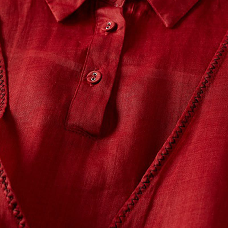 Buddha Stones Retro Plain Fake Two Pieces Button Half Sleeve Design Women's Cotton Linen Shirt - image 15