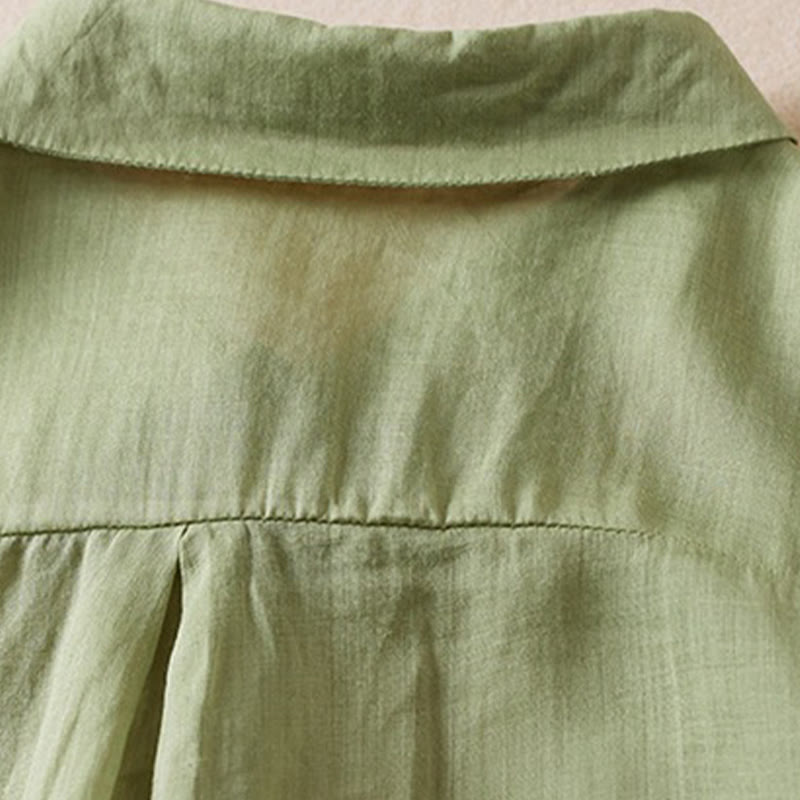 Buddha Stones Retro Plain Fake Two Pieces Button Half Sleeve Design Women's Cotton Linen Shirt - image 21