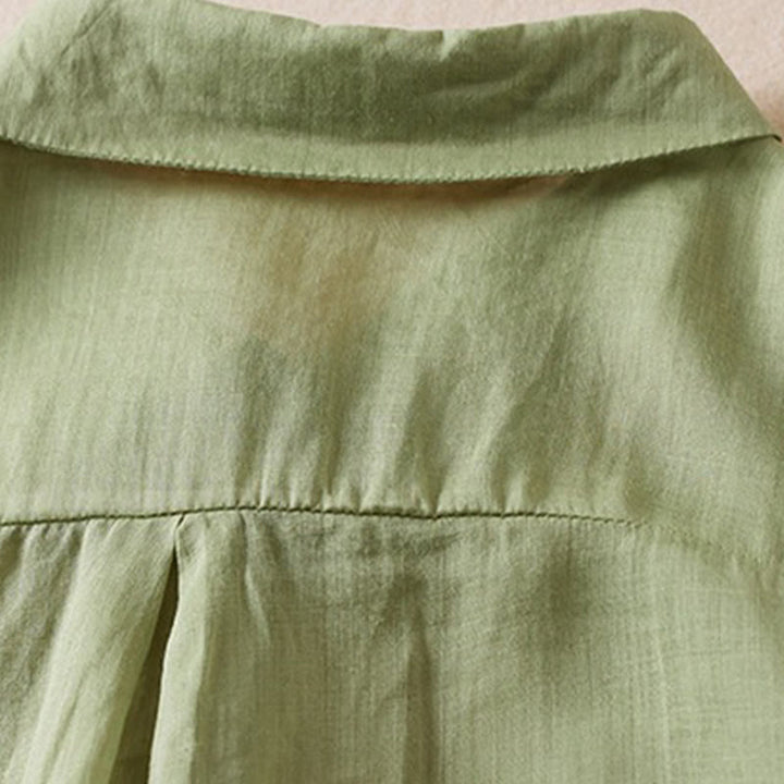 Buddha Stones Retro Plain Fake Two Pieces Button Half Sleeve Design Women's Cotton Linen Shirt - image 21