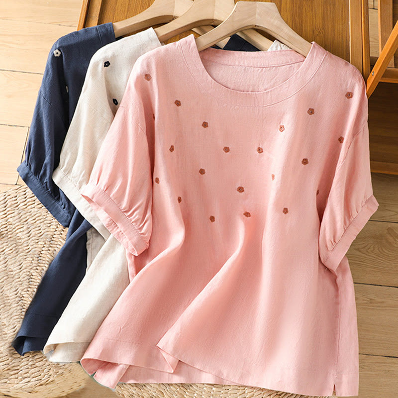 Buddha Stones Plain Embroided Floral Half Sleeve Women's T-Shirt - image 22