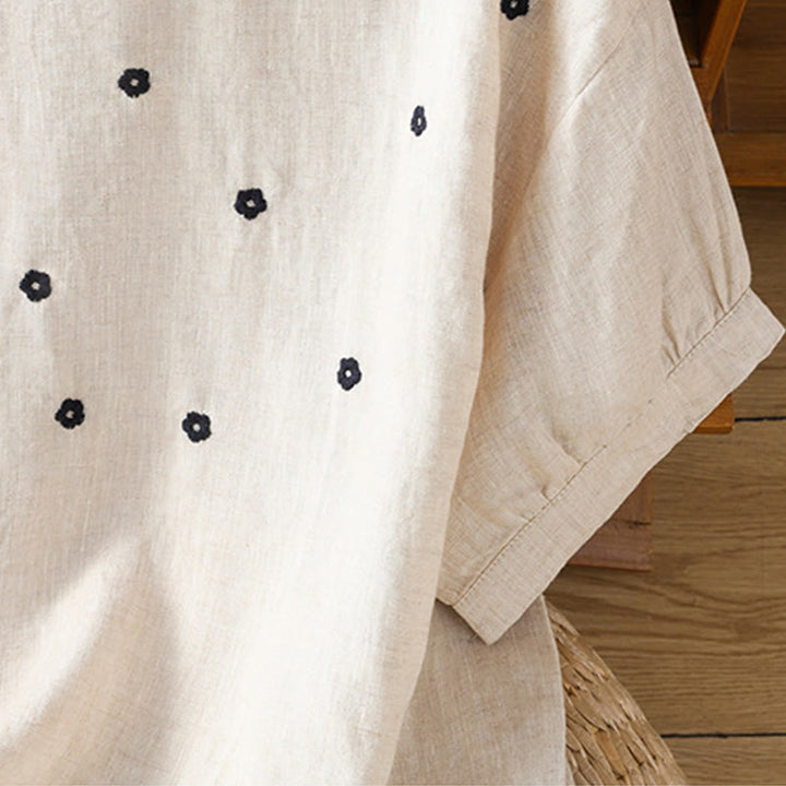 Buddha Stones Plain Embroided Floral Half Sleeve Women's T-Shirt - image 18