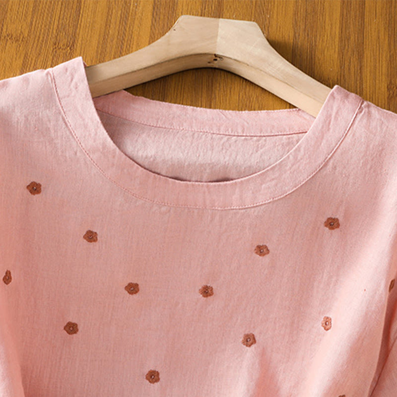 Buddha Stones Plain Embroided Floral Half Sleeve Women's T-Shirt - image 8