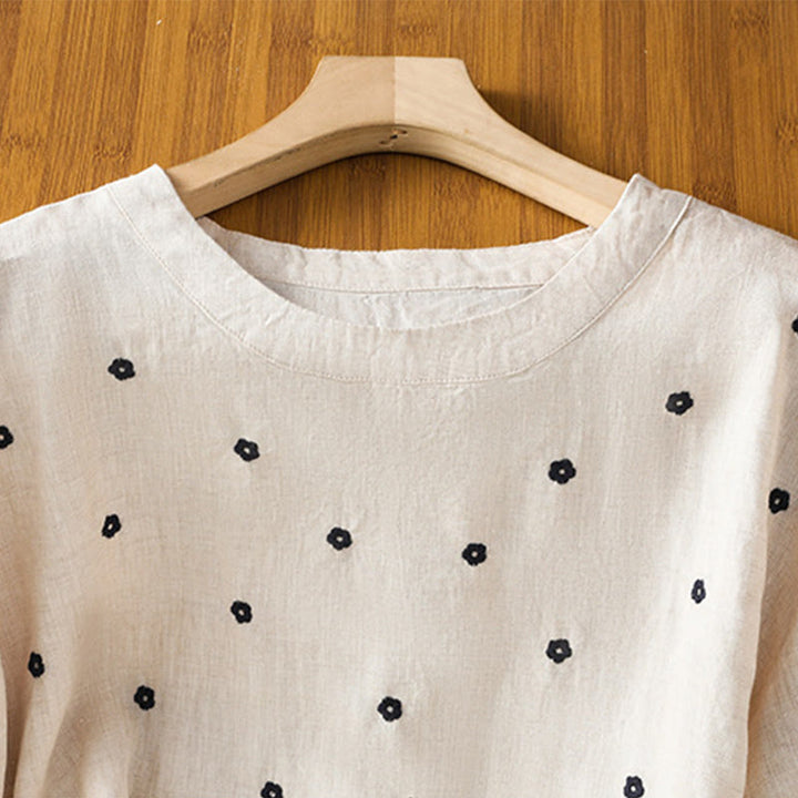 Buddha Stones Plain Embroided Floral Half Sleeve Women's T-Shirt - image 16