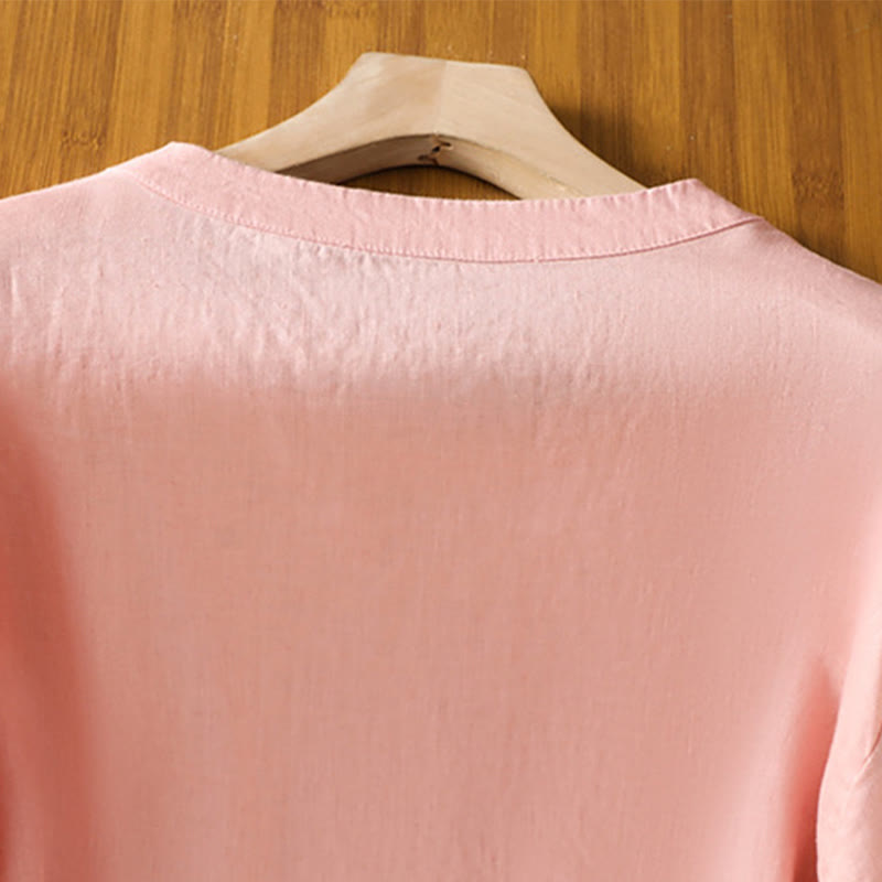 Buddha Stones Plain Embroided Floral Half Sleeve Women's T-Shirt - image 9