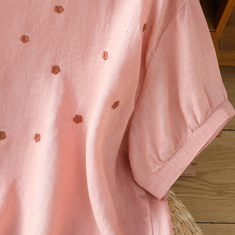 Buddha Stones Plain Embroided Floral Half Sleeve Women's T-Shirt - image 10