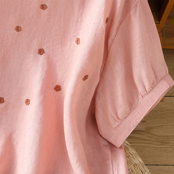 Buddha Stones Plain Embroided Floral Half Sleeve Women's T-Shirt - image 10