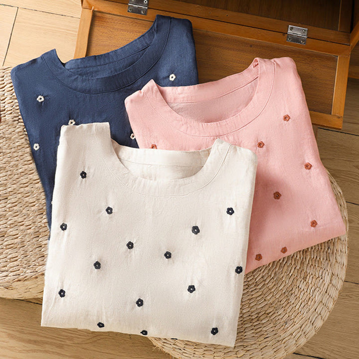 Buddha Stones Plain Embroided Floral Half Sleeve Women's T-Shirt - image 23