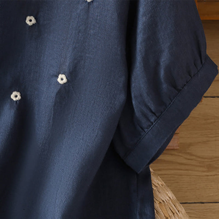 Buddha Stones Plain Embroided Floral Half Sleeve Women's T-Shirt - image 4