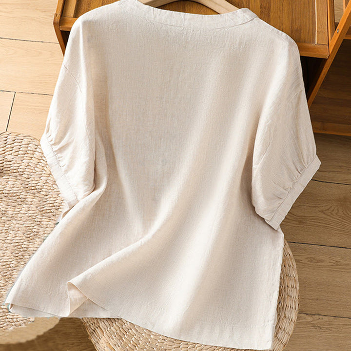 Buddha Stones Plain Embroided Floral Half Sleeve Women's T-Shirt - image 15