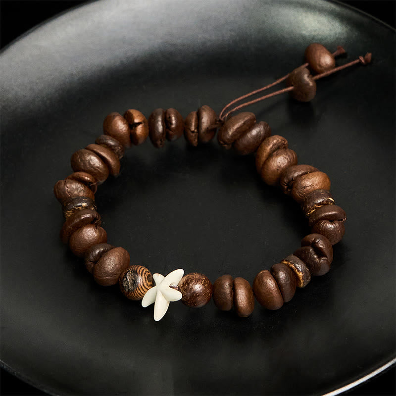 Buddha Stones Handmade Natural Coffee Beans Wood Beads Starfish Bracelet - image 3