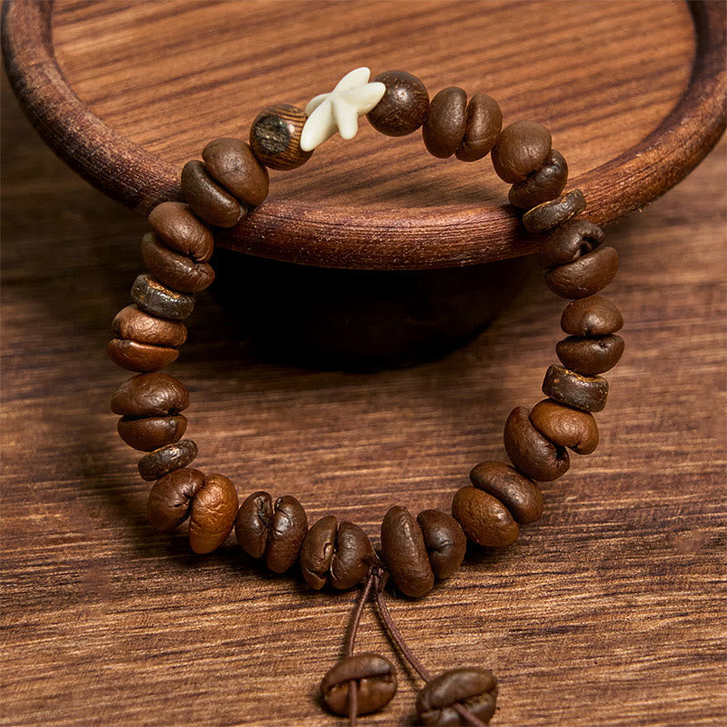 Buddha Stones Handmade Natural Coffee Beans Wood Beads Starfish Bracelet - image 2