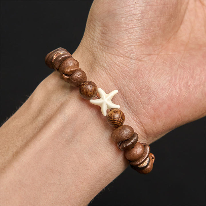 Buddha Stones Handmade Natural Coffee Beans Wood Beads Starfish Bracelet - image 4