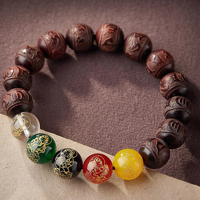 Buddha Stones Small Leaf Red Sandalwood Five Directions Gods of Wealth Calm Bracelet - image 3