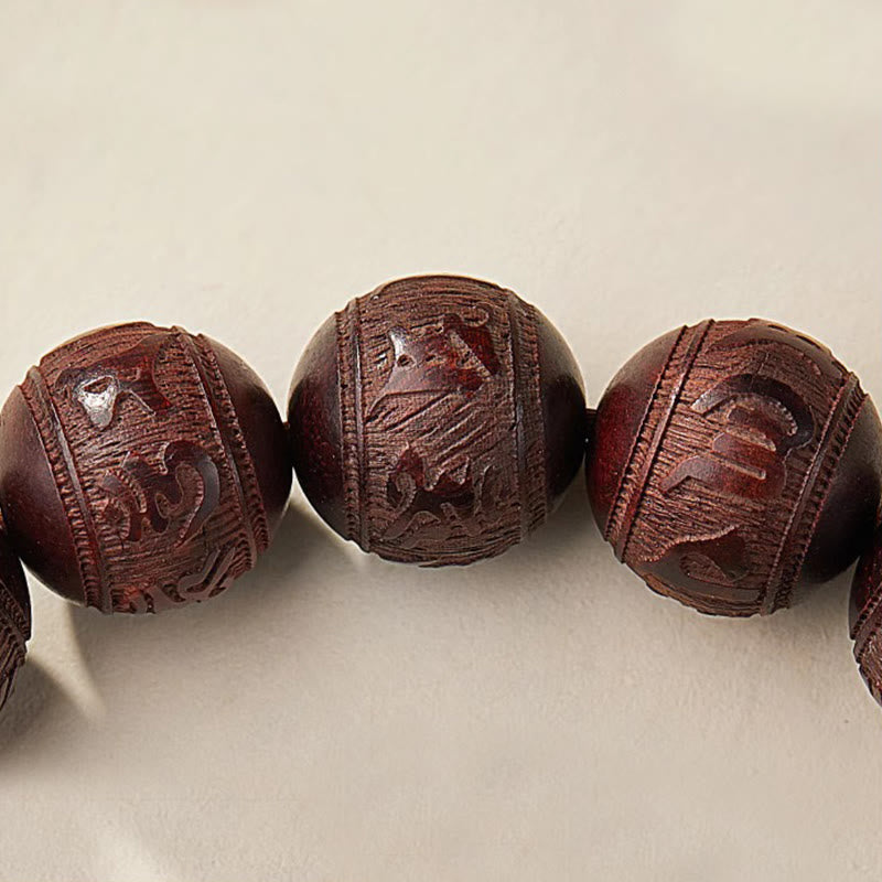 Buddha Stones Small Leaf Red Sandalwood Five Directions Gods of Wealth Calm Bracelet - image 16