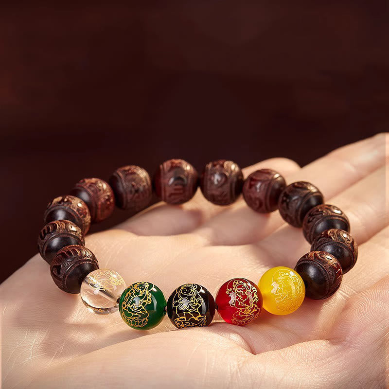 Buddha Stones Small Leaf Red Sandalwood Five Directions Gods of Wealth Calm Bracelet - image 2