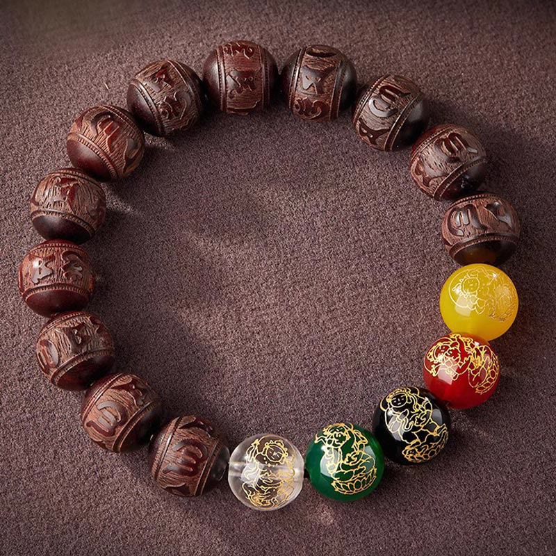 Buddha Stones Small Leaf Red Sandalwood Five Directions Gods of Wealth Calm Bracelet - image 10