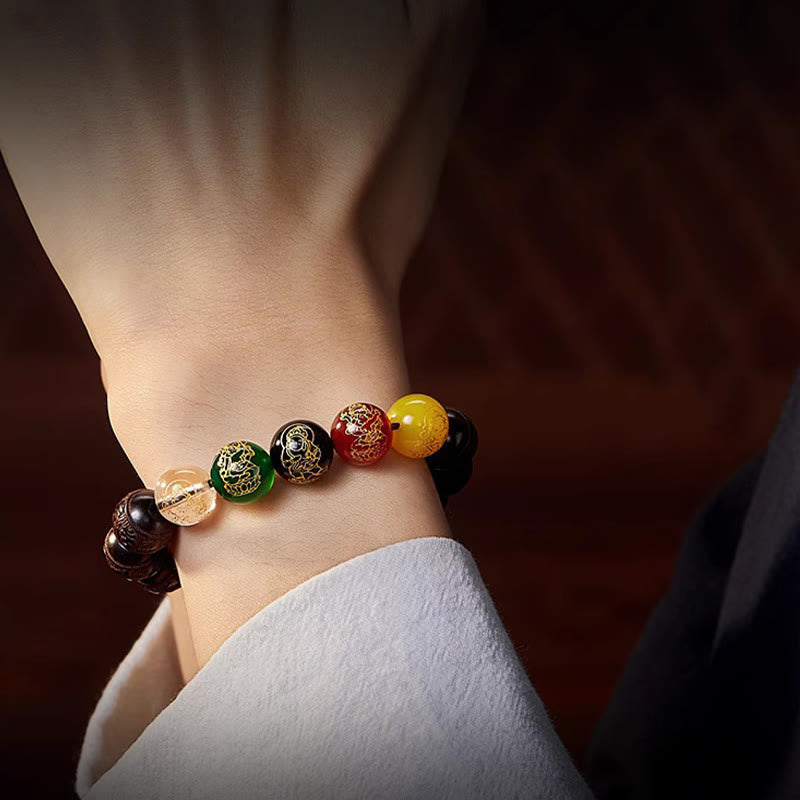 Buddha Stones Small Leaf Red Sandalwood Five Directions Gods of Wealth Calm Bracelet - image 15