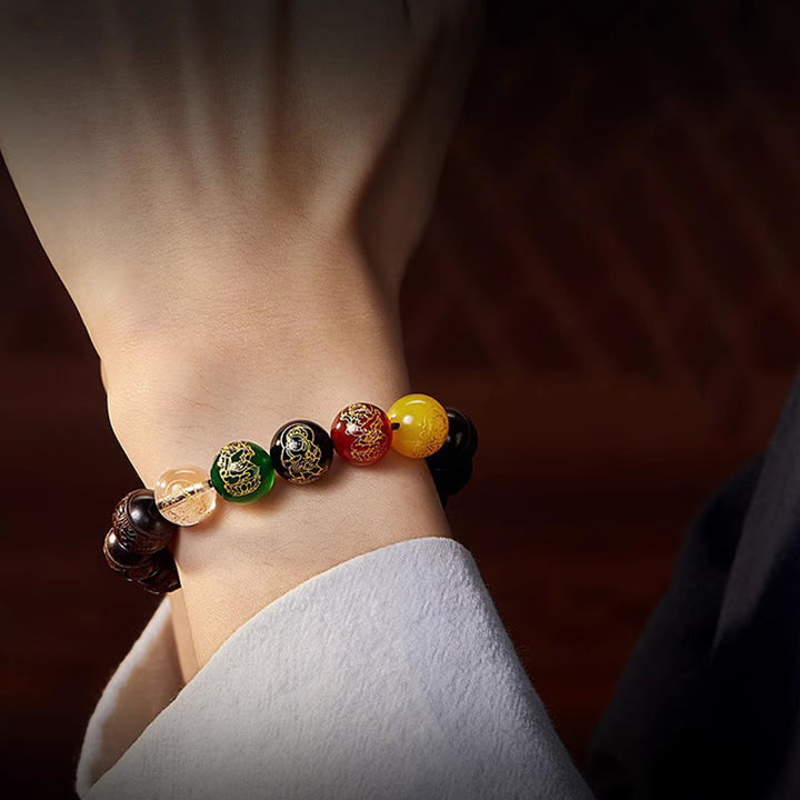 Buddha Stones Small Leaf Red Sandalwood Five Directions Gods of Wealth Calm Bracelet - image 15