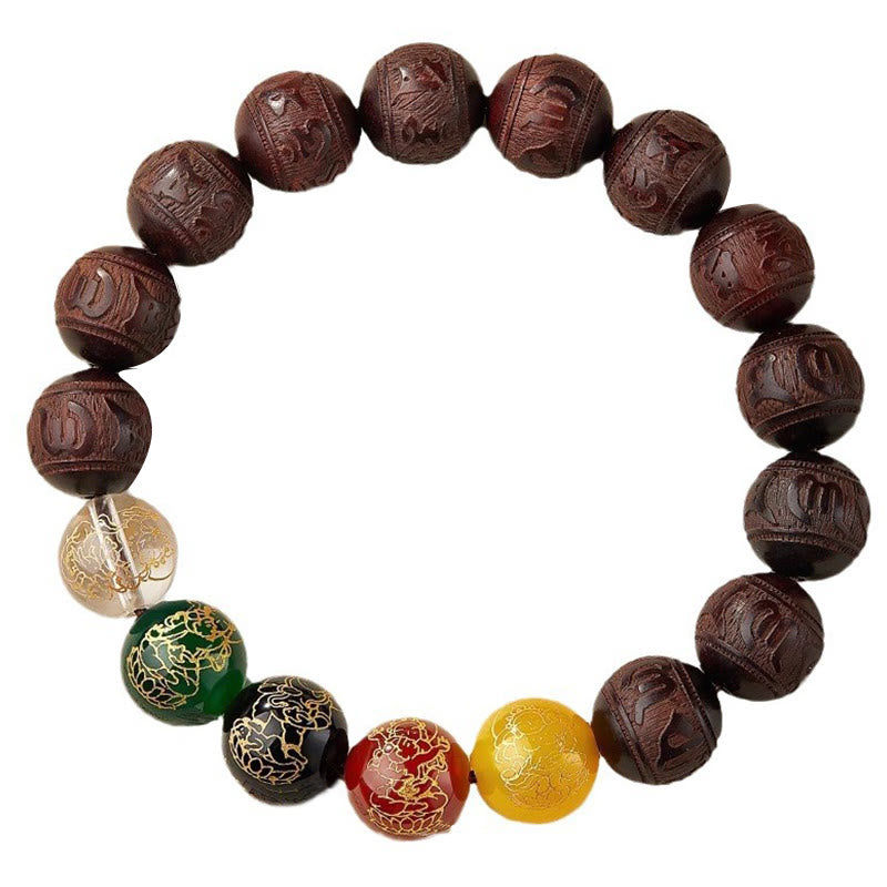 Buddha Stones Small Leaf Red Sandalwood Five Directions Gods of Wealth Calm Bracelet - image 11