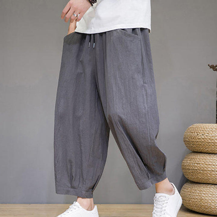 Buddha Stones Casual Plain Men's Cotton 7-8 Length Harem Pants With Pockets - DimGray - US/UK/AU46,EU56 (5XL) - image 0