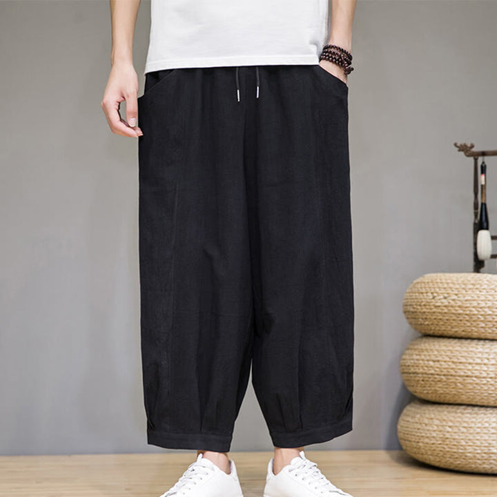 Buddha Stones Casual Plain Men's Cotton 7-8 Length Harem Pants With Pockets - Black - US/UK/AU46,EU56 (5XL) - image 18