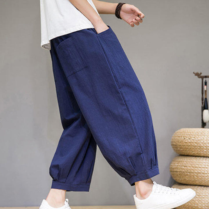 Buddha Stones Casual Plain Men's Cotton 7-8 Length Harem Pants With Pockets - image 31