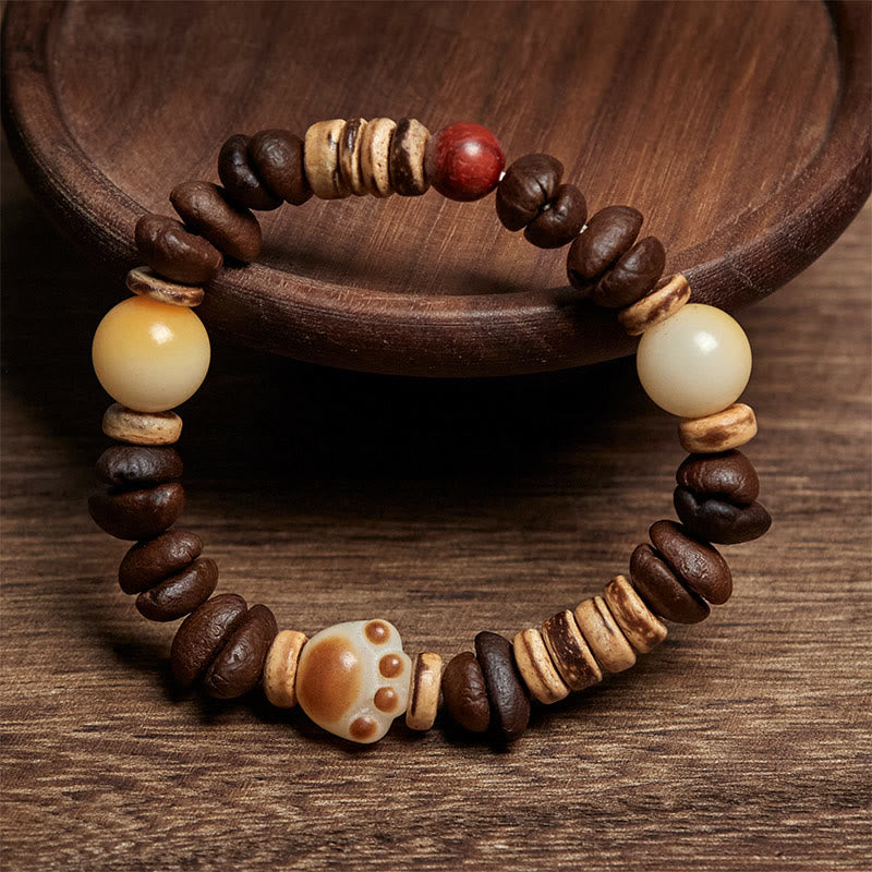 Buddha Stones Handmade Cat's Paw Coffee Beans Bodhi Seed Bracelet - image 1