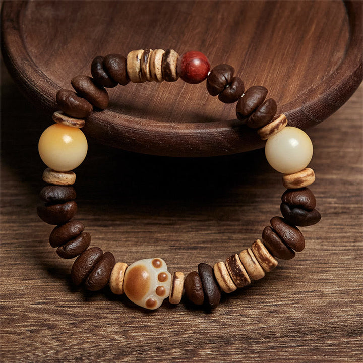 Buddha Stones Handmade Cat's Paw Coffee Beans Bodhi Seed Bracelet - image 1
