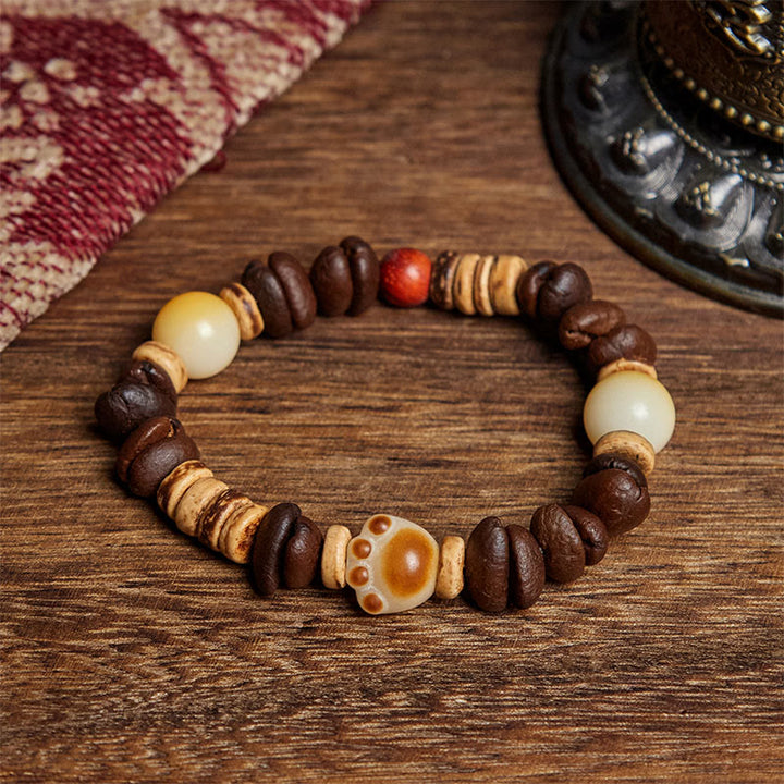 Buddha Stones Handmade Cat's Paw Coffee Beans Bodhi Seed Bracelet - Coffee Bean(Wrist Circumference: 16cm) - image 0