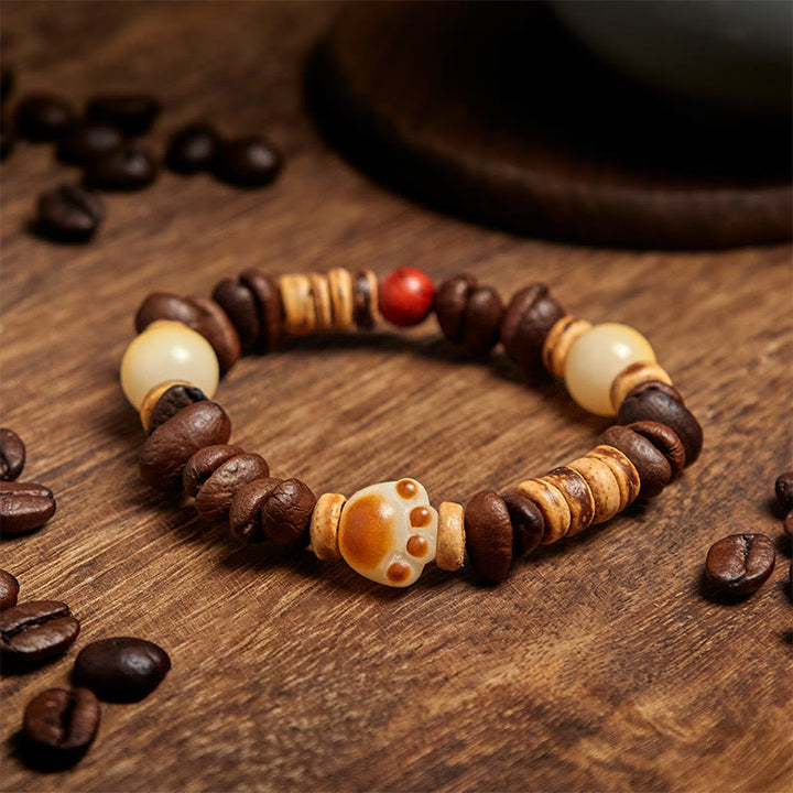 Buddha Stones Handmade Cat's Paw Coffee Beans Bodhi Seed Bracelet - image 2