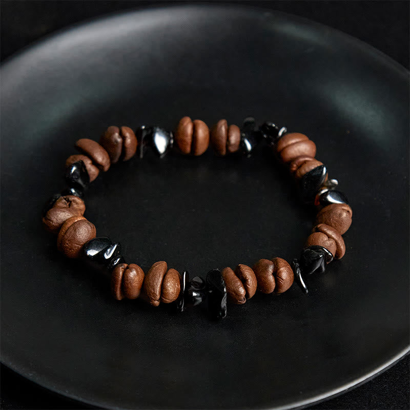 Buddha Stones Natural Coffee Beans Black Obsidian Rutilated Quartz Strength Bracelet - image 3
